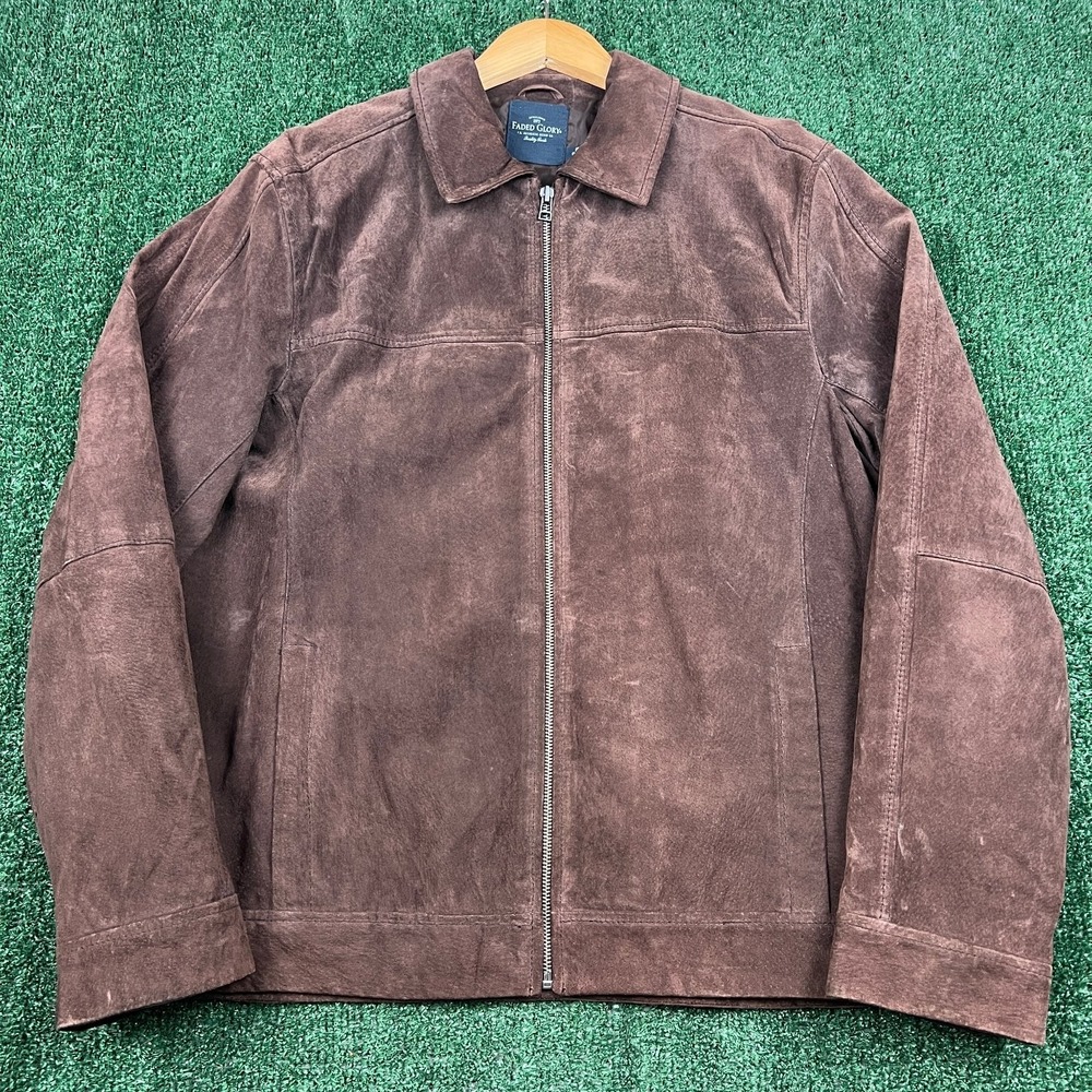 Vintage Faded Glory Jacket Men's Coffee‎ Brown M Suede Leather Full Zip Boxy Y2K